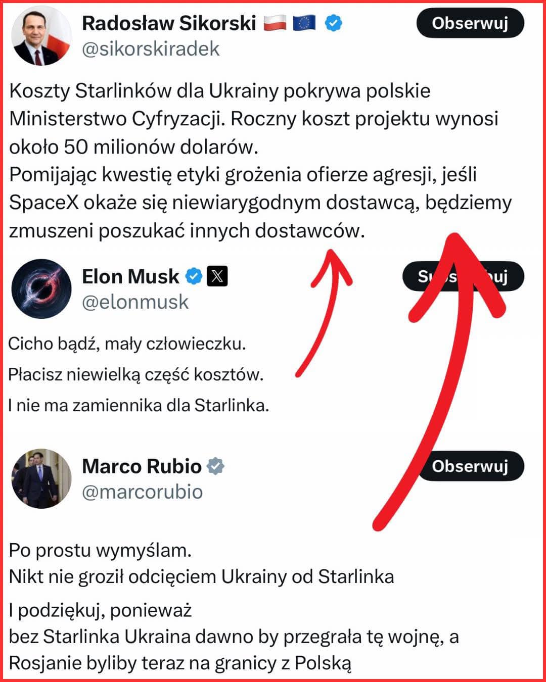 Marco Rubio and Elon Musk clash with Radek Sikorski: “Be quiet, small  man”