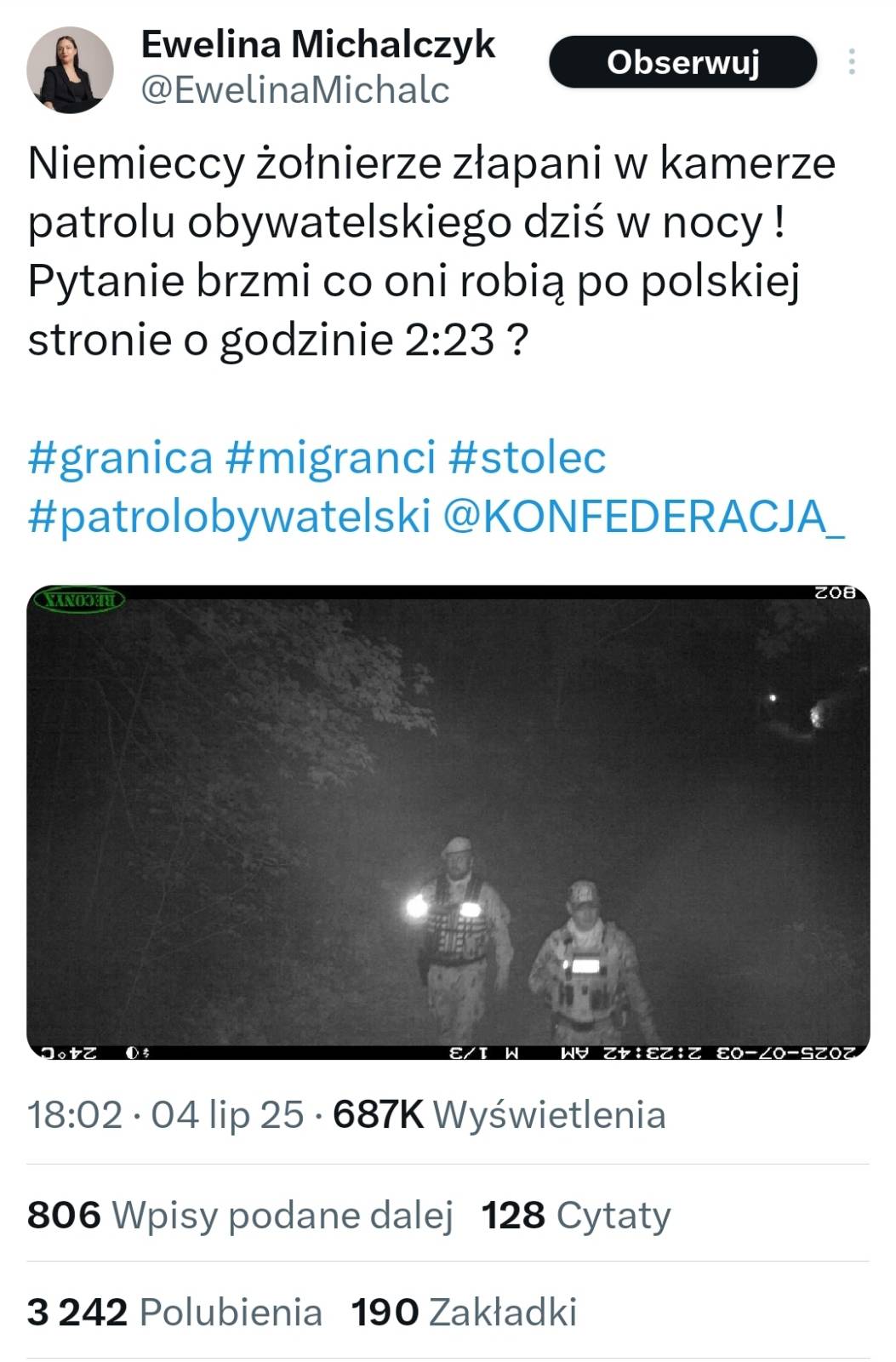 Działaczka Konfederacji uderza fejkiem w służby graniczne
